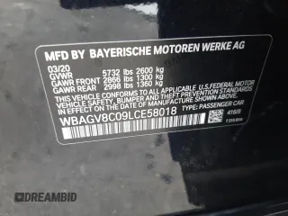 2020 BMW 8 Series M850i with VIN WBAGV8C09LCE58018, listed as a Copart auction lot 75584913 with 0 mi miles. Bid and sale history available at carsss.com. Image 14.