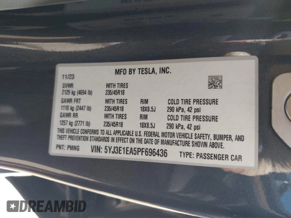 2023 Tesla Model 3 с VIN 5YJ3E1EA5PF696436, выставлен на аукционе IAAI как лот 42099142 с пробегом 17 054 миль миль и . История ставок и продаж доступна на DreamBid. Изображение 9.