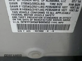 2015 Honda Pilot EX-L z VIN 5FNYF3H56FB005653, wystawiony jako Copart lot #51782155 z przebiegiem 156 247 mil mil oraz Szkoda całkowita • Salvage title. Historia ofert i sprzedaży dostępna na DreamBid. Obrazek 14.
