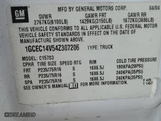 2004 Chevrolet Silverado 1500 LS with VIN 1GCEC14V54Z307206, listed as a Copart auction lot 76308604 with 0 mi miles and Salvage Title. Bid and sale history available at carsss.com. Image 14.