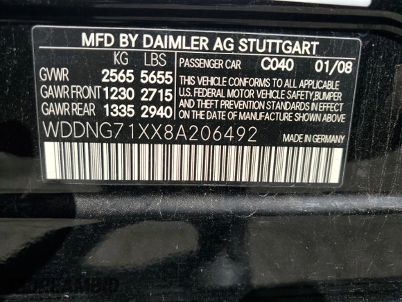 2008 Mercedes-Benz S 550 with VIN WDDNG71XX8A206492, listed as a Copart auction lot 48831245 with 205,849 mi miles and Salvage Title. Bid and sale history available at DreamBid. Image 13.