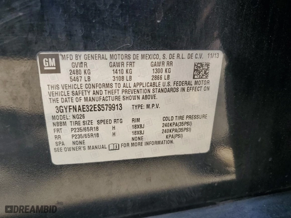 2014 Cadillac SRX with VIN 3GYFNAE32ES579913, listed as a Copart auction lot 43957415 with 165,199 mi miles and Salvage Title. Bid and sale history available at carsss.com. Image 14.