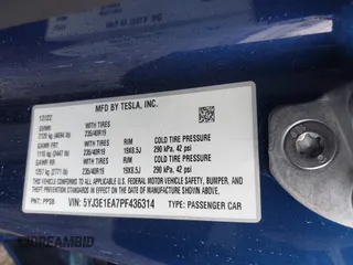 2023 Tesla Model 3 z VIN 5YJ3E1EA7PF436314, wystawiony jako IAAI lot #42340337 z przebiegiem 39 247 mil mil oraz . Historia ofert i sprzedaży dostępna na DreamBid. Obrazek 9.