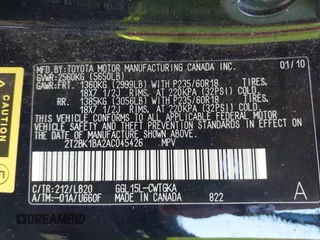 2010 Lexus RX 350 with VIN 2T2BK1BA2AC045426, listed as a IAAI auction lot 41812053 with Not provided miles and . Bid and sale history available at DreamBid. Image 9.