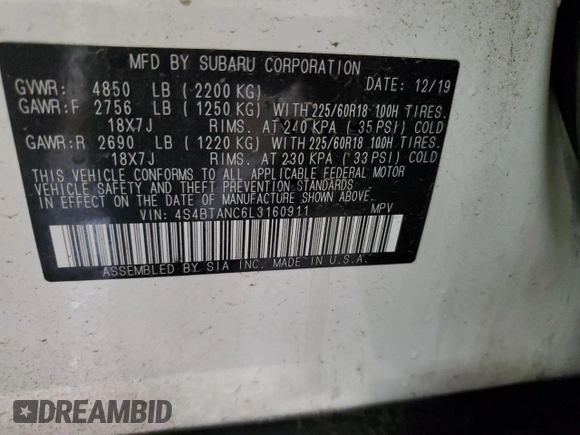 2020 Subaru Outback Limited z VIN 4S4BTANC6L3160911, wystawiony jako Copart lot #56903195 z przebiegiem 50 001 mil mil oraz Szkoda całkowita • Salvage title. Historia ofert i sprzedaży dostępna na DreamBid. Obrazek 14.