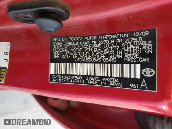 2010 Toyota Prius II with VIN JTDKN3DU8A5108430, listed as a Copart auction lot 54622115 with 247,983 mi miles and Clean Title. Bid and sale history available at carsss.com. Image 12.