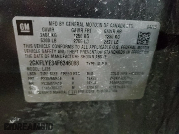 2015 GMC Terrain SLT with VIN 2GKFLYE34F6346088, listed as a Copart auction lot 88868855 with 162,858 mi miles and Salvage Title. Bid and sale history available at carsss.com. Image 13.