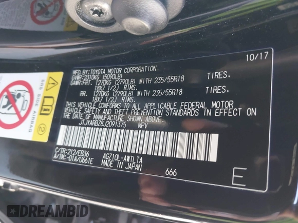 2018 Lexus NX 300 with VIN JTJYARBZ8J2091375, listed as a IAAI auction lot 41995447 with 128,287 mi miles and . Bid and sale history available at DreamBid. Image 9.