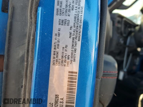 2024 Jeep Wrangler Rubicon z VIN 1C4PJXCG1RW298288, wystawiony jako Copart lot #81371914 z przebiegiem 4 445 mil mil oraz Szkoda całkowita • Salvage title. Historia ofert i sprzedaży dostępna na DreamBid. Obrazek 14.