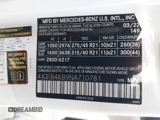 2022 Mercedes-Benz GLE 350 with VIN 4JGFB4KB9NA710781, listed as a IAAI auction lot 41723343 with 47,316 mi miles and . Bid and sale history available at DreamBid. Image 9.