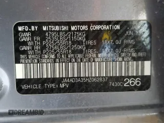 2017 Mitsubishi Outlander SE with VIN JA4AD3A35HZ062837, listed as a Copart auction lot 54755665 with 109,985 mi miles and Salvage title. Bid and sale history available at DreamBid. Image 12.
