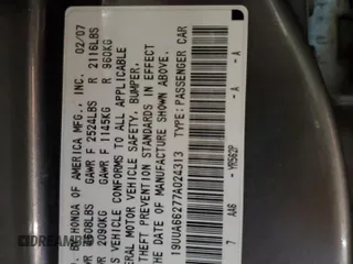 2007 Acura TL with VIN 19UUA66277A024313, listed as a Copart auction lot 45294505 with 208,642 mi miles and Non Repairable. Bid and sale history available at carsss.com. Image 12.