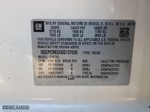 2014 Chevrolet Silverado 1500 LT with VIN 3GCPCREC6EG137508, listed as a Copart auction lot 48062785 with 195,940 mi miles and Salvage Title. Bid and sale history available at carsss.com. Image 14.