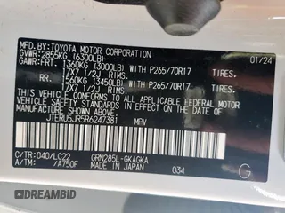 2024 Toyota 4Runner TRD Off Road with VIN JTERU5JR5R6247381, listed as a Copart auction lot 59087535 with 42,635 mi miles and Salvage title. Bid and sale history available at DreamBid. Image 14.