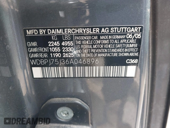 2006 Mercedes-Benz CL 500 z VIN WDBPJ75J36A046896, wystawiony jako IAAI lot #42495444 z przebiegiem Nie podano mil oraz . Historia ofert i sprzedaży dostępna na DreamBid. Obrazek 9.