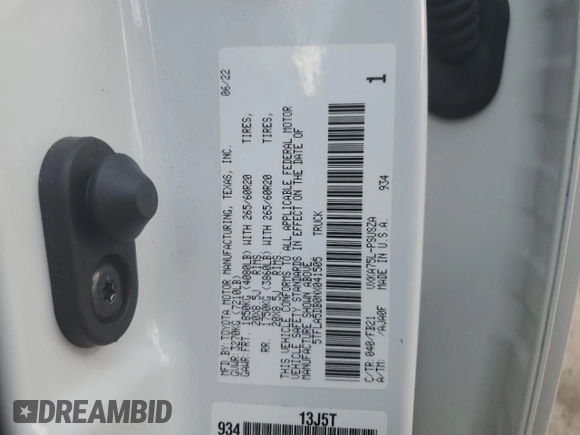 2022 Toyota Tundra SR5 with VIN 5TFLA5DB0NX041505, listed as a Copart auction lot 62826275 with 6,864 mi miles and Salvage title. Bid and sale history available at DreamBid. Image 13.