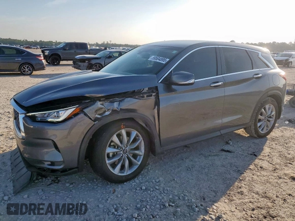 2022 Infiniti QX50 Pure z VIN 3PCAJ5AA6NF117578, wystawiony jako Copart lot #59504895 z przebiegiem 48 873 mil mil oraz Szkoda całkowita • Salvage title. Historia ofert i sprzedaży dostępna na DreamBid. Obrazek 1.