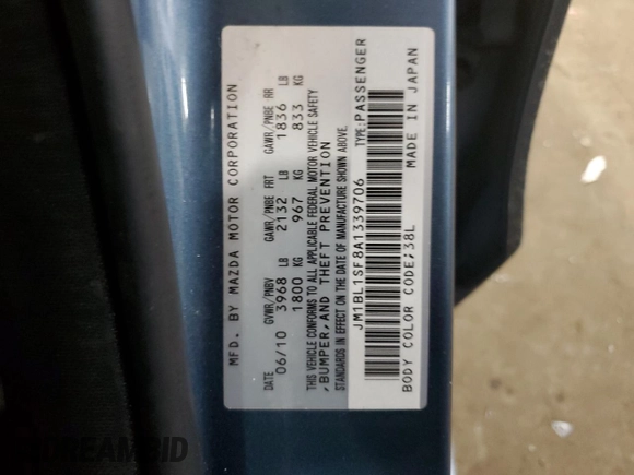 2010 Mazda Mazda3 i Touring with VIN JM1BL1SF8A1339706, listed as a Copart auction lot 46258745 with 113,809 mi miles and Salvage Title. Bid and sale history available at carsss.com. Image 14.