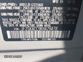 2019 Subaru Forester with VIN JF2SKACC9KH429478, listed as a IAAI auction lot 41699521 with 45,249 mi miles. Bid and sale history available at carsss.com. Image 9.