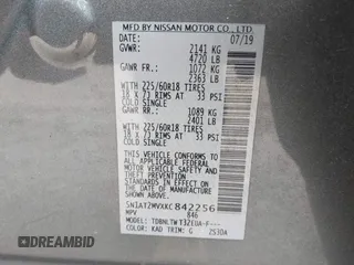 2019 Nissan Rogue SL with VIN 5N1AT2MVXKC842256, listed as a IAAI auction lot 42075237 with 100,377 mi miles and . Bid and sale history available at carsss.com. Image 9.