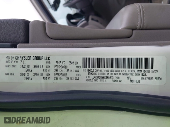 2011 Jeep Grand Cherokee Laredo with VIN 1J4RR4GG6BC680943, listed as a IAAI auction lot 42419575 with 188,672 mi miles and . Bid and sale history available at DreamBid. Image 9.
