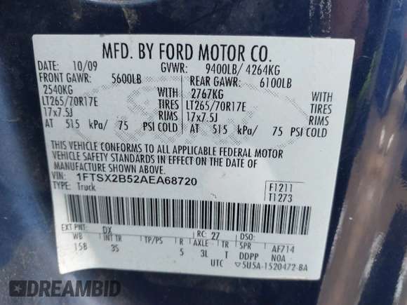 2010 Ford F-250 XL z VIN 1FTSX2B52AEA68720, wystawiony jako IAAI lot #41346824 z przebiegiem 235 000 mil mil oraz . Historia ofert i sprzedaży dostępna na DreamBid. Obrazek 9.