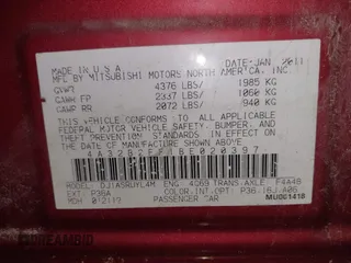 2011 Mitsubishi Galant FE with VIN 4A32B2FF1BE020397, listed as a IAAI auction lot 40398331 with 286,399 mi miles. Bid and sale history available at carsss.com. Image 9.