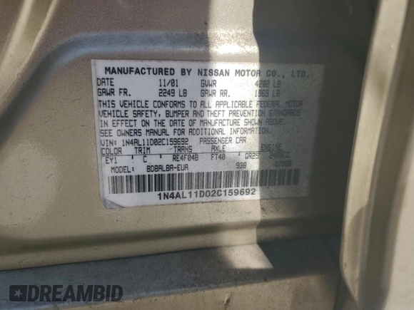 2002 Nissan Altima SL z VIN 1N4AL11D02C159692, wystawiony jako Copart lot #57627445 z przebiegiem 247 114 mil mil oraz Szkoda całkowita • Salvage title. Historia ofert i sprzedaży dostępna na DreamBid. Obrazek 12.