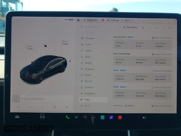2018 Tesla Model 3 Long Range Battery with VIN 5YJ3E1EA0JF056979, listed as a IAAI auction lot 41865849 with 97,319 mi miles. Bid and sale history available at carsss.com. Image 7.