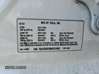 2022 Tesla Model Y Long Range with VIN 7SAYGDEE8NF551850, listed as a Copart auction lot 52747195 with 62,340 mi miles and Salvage Title. Bid and sale history available at carsss.com. Image 16.