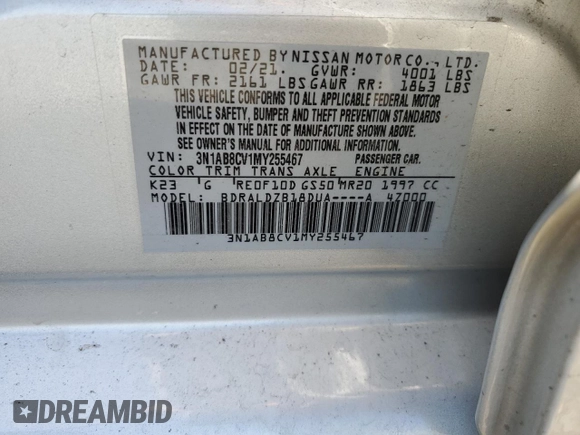 2021 Nissan Sentra SV z VIN 3N1AB8CV1MY255467, wystawiony jako Copart lot #49408465 z przebiegiem 97 187 mil mil oraz Szkoda całkowita • Salvage title. Historia ofert i sprzedaży dostępna na DreamBid. Obrazek 12.