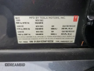 2017 Tesla Model S 100D with VIN 5YJSA1E25HF192230, listed as a Copart auction lot 55298065 with 64,536 mi miles and Salvage Title. Bid and sale history available at DreamBid. Image 12.