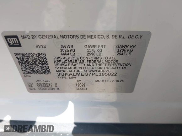 2023 GMC Terrain SLE with VIN 3GKALMEG7PL185822, listed as a IAAI auction lot 41938208 with Not provided miles and . Bid and sale history available at DreamBid. Image 9.