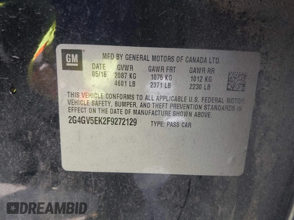 2015 Buick Regal with VIN 2G4GV5EK2F9272129, listed as a IAAI auction lot 42227830 with 127,840 mi miles and . Bid and sale history available at DreamBid. Image 9.