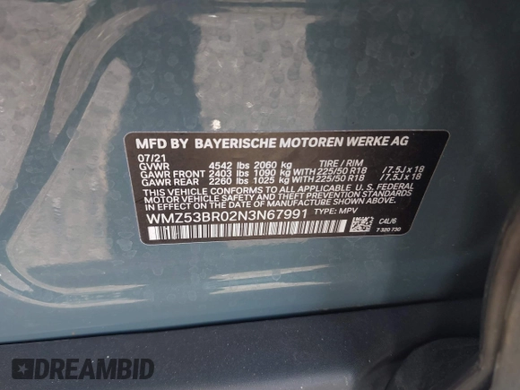 2022 MINI Countryman Cooper S with VIN WMZ53BR02N3N67991, listed as a IAAI auction lot 42181491 with 54,701 mi miles and . Bid and sale history available at DreamBid. Image 9.