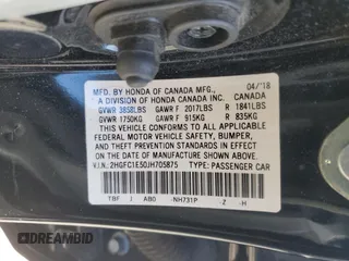 2018 Honda Civic Si with VIN 2HGFC1E50JH705875, listed as a Copart auction lot 49696525 with 105,061 mi miles and Salvage Title. Bid and sale history available at DreamBid. Image 12.