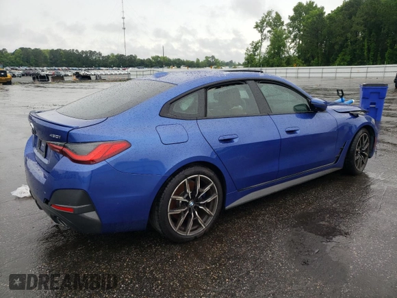2022 BMW 4 Series 430i with VIN WBA63AV01NFL98112, listed as a Copart auction lot 56421085 with Not provided miles and Salvage title. Bid and sale history available at DreamBid. Image 3.