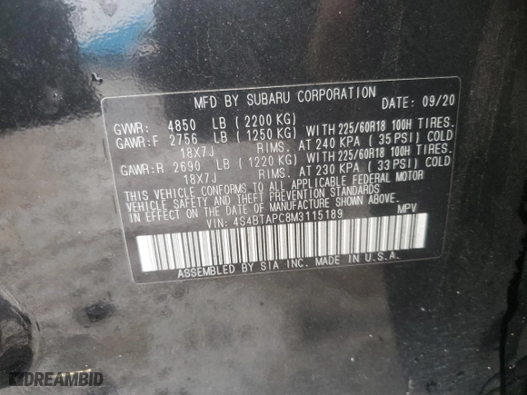 2021 Subaru Outback Touring with VIN 4S4BTAPC8M3115189, listed as a Copart auction lot 42713945 with 72,016 mi miles and Salvage Title. Bid and sale history available at carsss.com. Image 14.