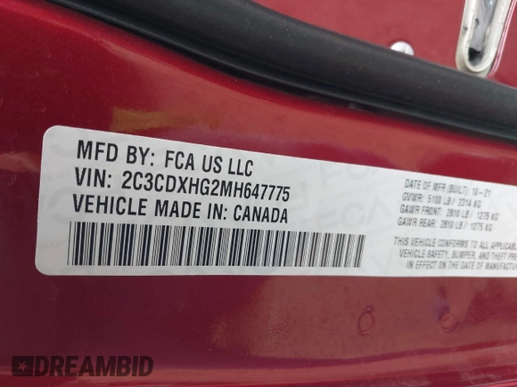2021 Dodge Charger GT with VIN 2C3CDXHG2MH647775, listed as a IAAI auction lot 41697313 with 51,298 mi miles and . Bid and sale history available at DreamBid. Image 9.