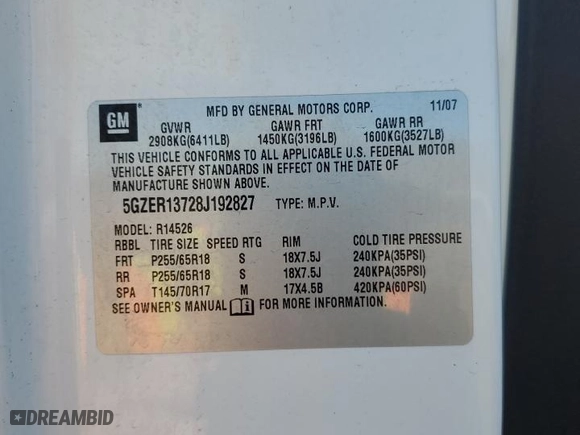 2008 Saturn Outlook XE with VIN 5GZER13728J192827, listed as a Copart auction lot 48772185 with 0 mi miles and Clean Title. Bid and sale history available at carsss.com. Image 14.