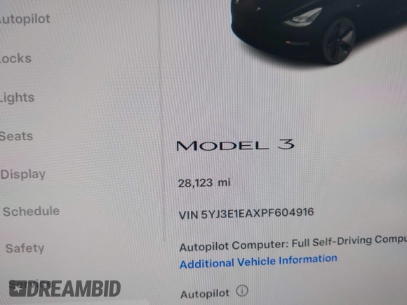 2023 Tesla Model 3 z VIN 5YJ3E1EAXPF604916, wystawiony jako IAAI lot #42461640 z przebiegiem 28 123 mil mil oraz . Historia ofert i sprzedaży dostępna na DreamBid. Obrazek 16.