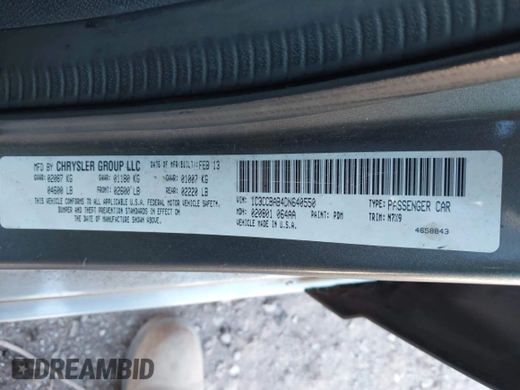 2013 Chrysler 200 LX with VIN 1C3CCBAB4DN640550, listed as a IAAI auction lot 41339796 with 136,235 mi miles. Bid and sale history available at carsss.com. Image 9.