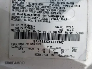 2006 Ford Taurus SE with VIN 1FAHP532X6A131387, listed as a IAAI auction lot 42336717 with Not provided miles and . Bid and sale history available at DreamBid. Image 9.