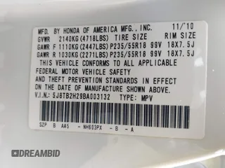 2011 Acura RDX with VIN 5J8TB2H29BA003132, listed as a IAAI auction lot 41495167 with 94,090 mi miles. Bid and sale history available at carsss.com. Image 9.