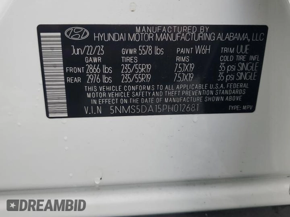 2023 Hyundai Santa Fe Hybrid Limited with VIN 5NMS5DA15PH012681, listed as a Copart auction lot 72999944 with 26,761 mi miles and Salvage Title. Bid and sale history available at carsss.com. Image 15.