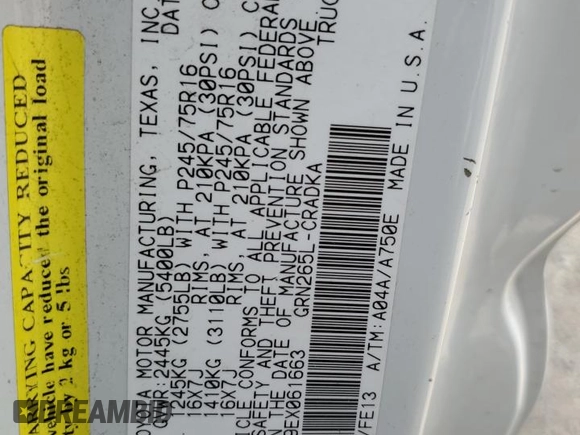 2014 Toyota Tacoma PreRunner with VIN 5TFTU4GN9EX061663, listed as a Copart auction lot 55747945 with 107,120 mi miles and Salvage title. Bid and sale history available at DreamBid. Image 12.