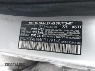 2012 Mercedes-Benz C-Class C 250 Sport with VIN WDDGF4HB4CR199148, listed as a IAAI auction lot 41891233 with 1 mi miles. Bid and sale history available at carsss.com. Image 9.