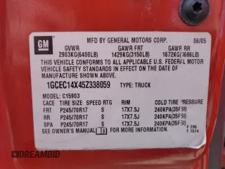 2005 Chevrolet Silverado 1500 Work Truck z VIN 1GCEC14X45Z338059, wystawiony jako Copart lot #53183515 z przebiegiem 191 166 mil mil oraz Czysty tytuł • Clean title. Historia ofert i sprzedaży dostępna na DreamBid. Obrazek 14.