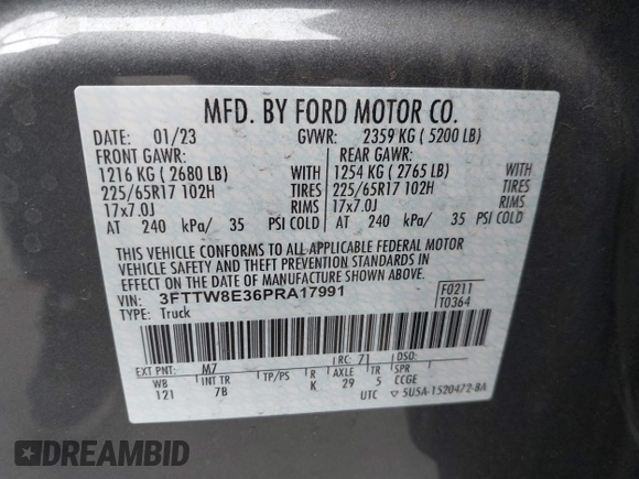 2023 Ford Maverick XL z VIN 3FTTW8E36PRA17991, wystawiony jako IAAI lot #42185335 z przebiegiem 25 479 mil mil oraz . Historia ofert i sprzedaży dostępna na DreamBid. Obrazek 9.