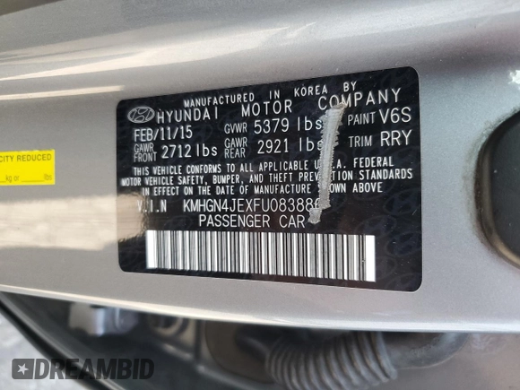 2015 Hyundai Genesis 3.8L with VIN KMHGN4JEXFU083886, listed as a Copart auction lot 55992724 with 156,303 mi miles and Salvage Title. Bid and sale history available at carsss.com. Image 13.